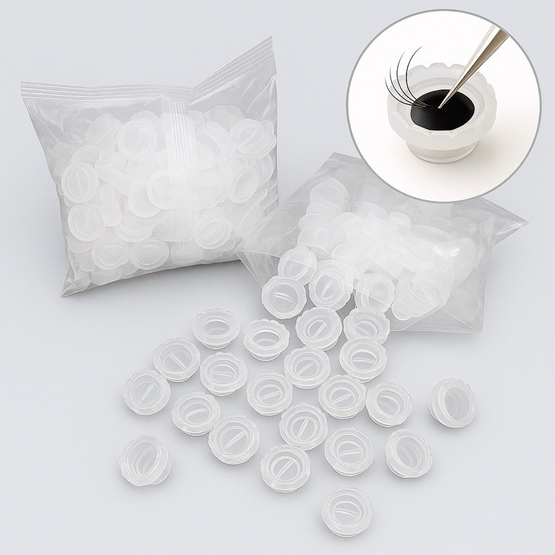 Suporte de Cola e Cílios com 100/300 Batoques Flor Transparente - Acessório Prático (S16)