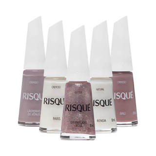 Kit 5 Esmalte Risqué Match com Glitter Granulado Rose em Oferta na Shopee
