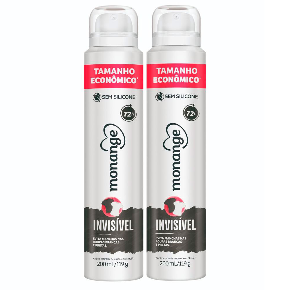 Kit 2 Desodorante Monange Invisível Aerossol Antitranspirante Feminino 200ml