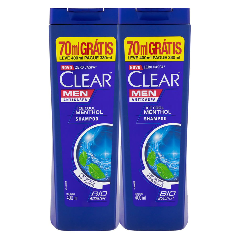 Kit 2 Shampoo Anticaspa Clear Men Ice Cool Menthol 400ml em Oferta na Shopee