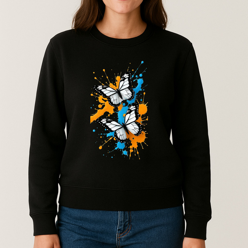 Blusa Moletom Careca Feminina Estampa Borboleta Pop Art Agasalho Quentinho