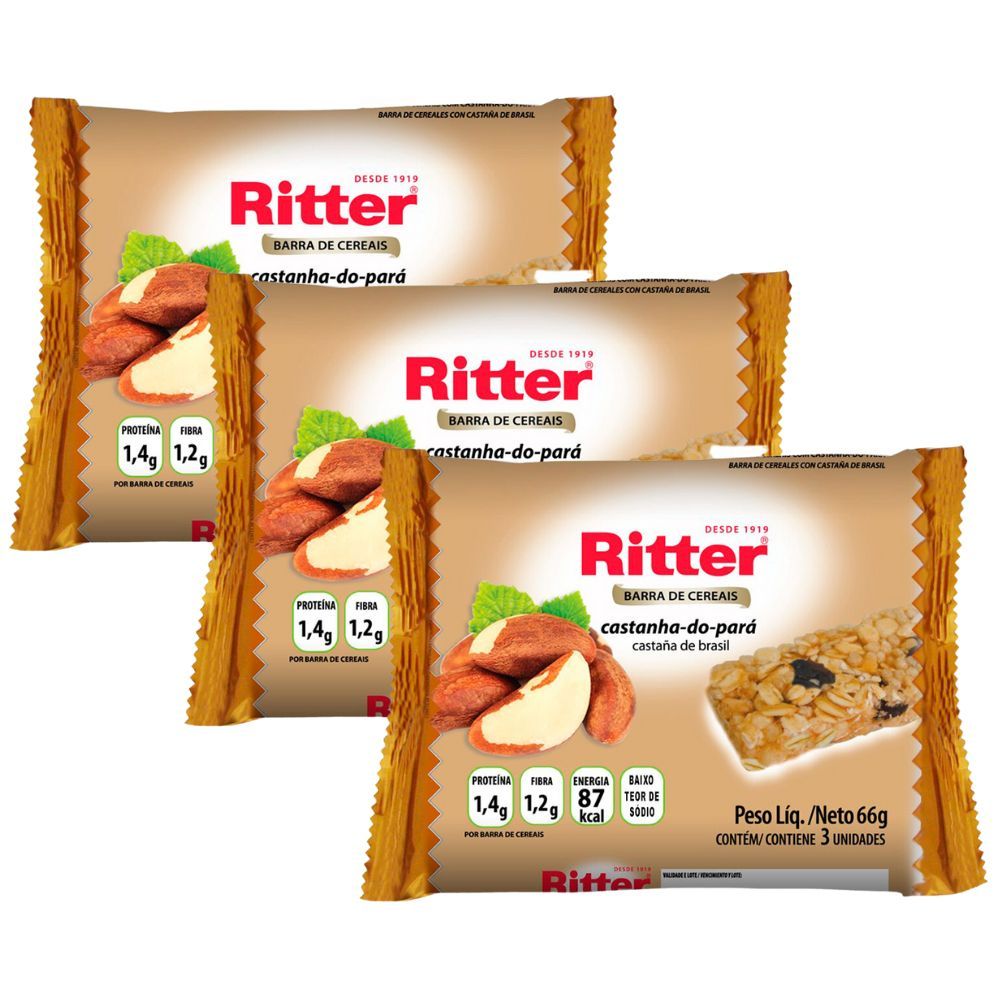 Kit 3 Barra de Cereais Ritter Castanha-do-Pará com 3 Unidades de 22g Cada
