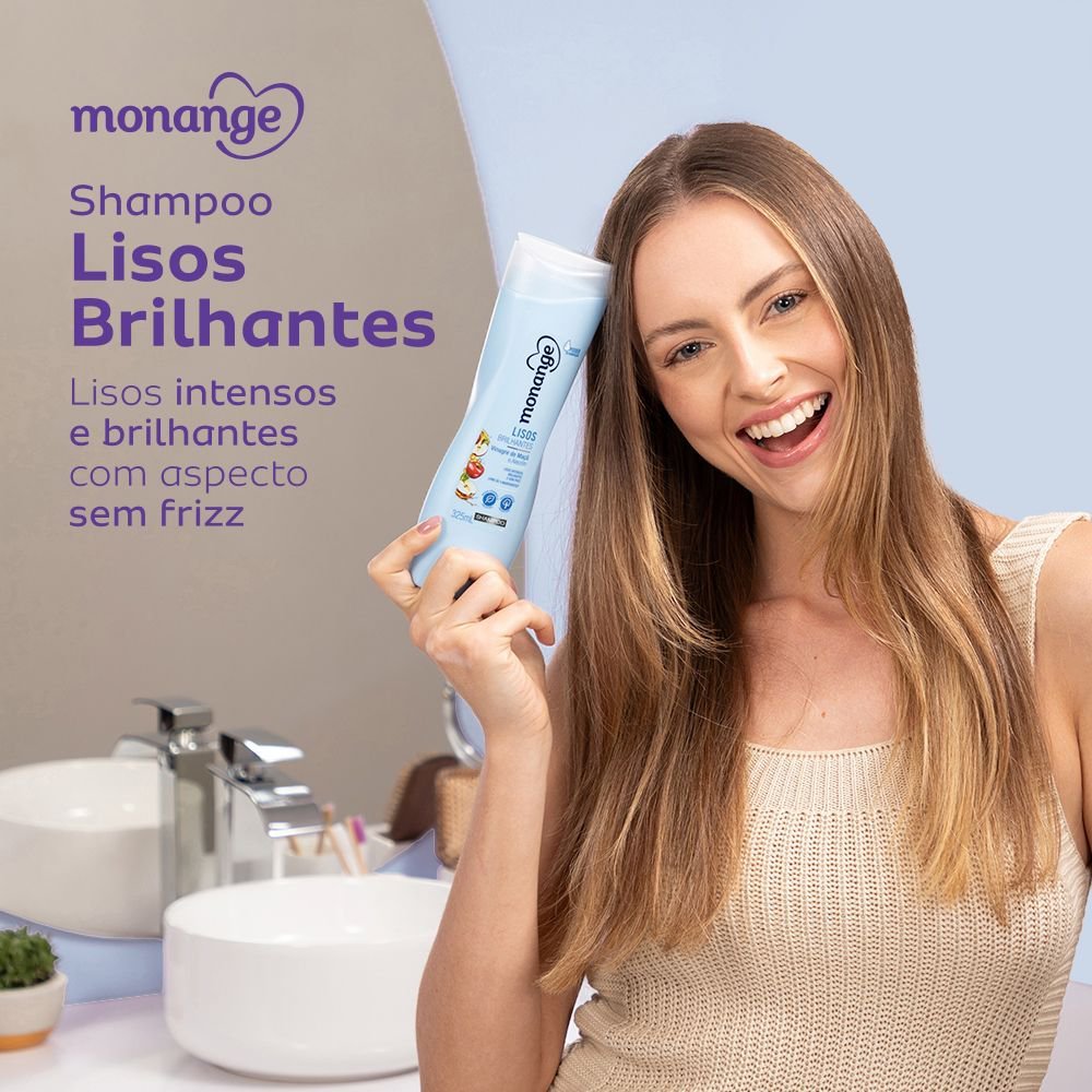 Detalhes do Shampoo Monange Lisos Brilhantes 325ml