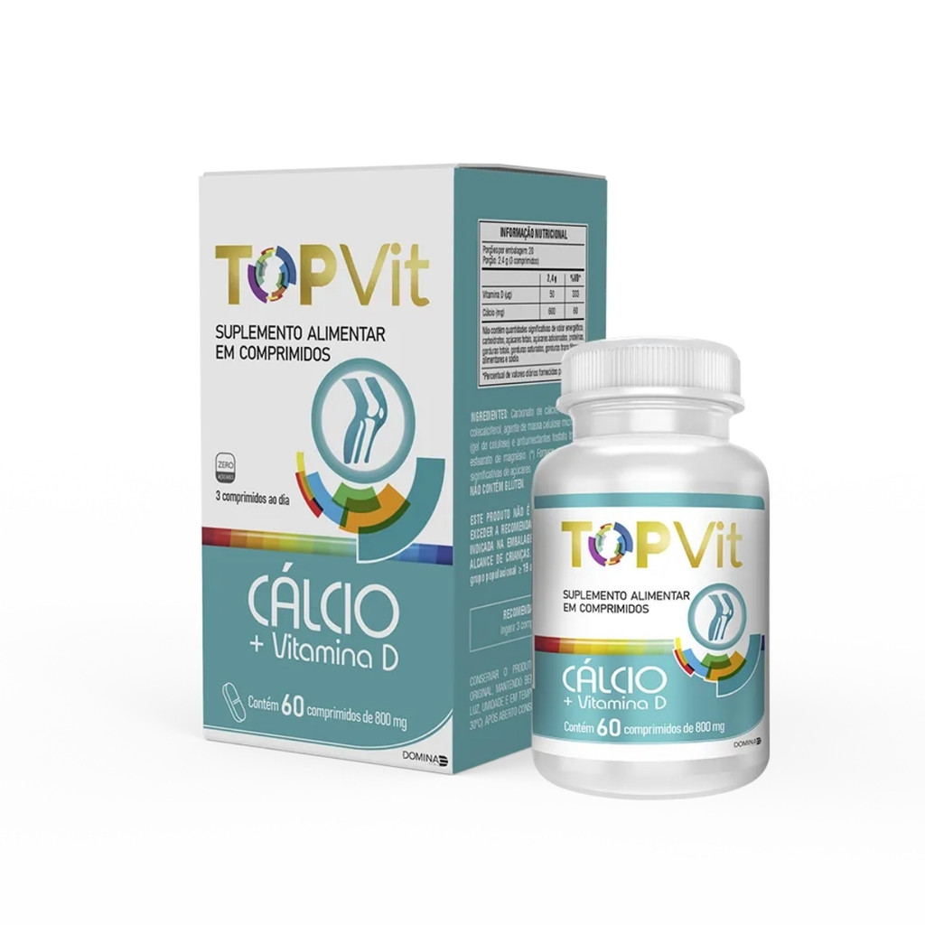 Cálcio + Vitamina D Topvit 60 Cápsulas Suplemento Mineral Saúde Dos Ossos E Dentes Resistência