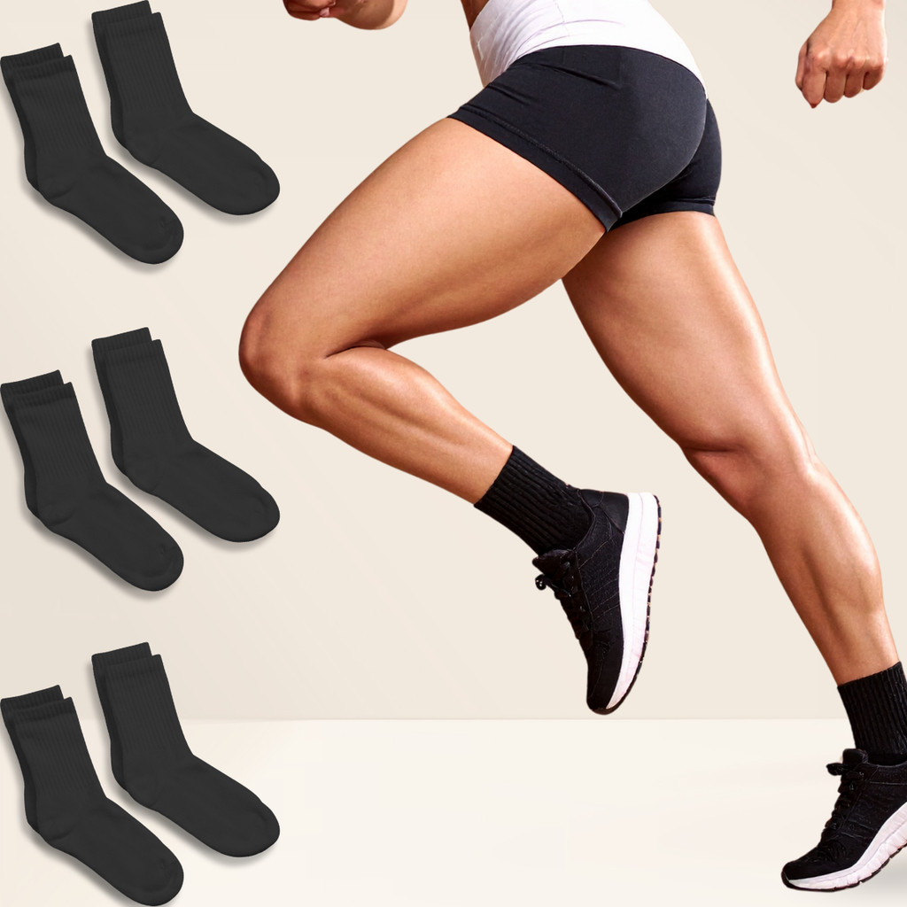 Kit 6 Pares Meia Feminina Preta Cano Médio Academia Fitness