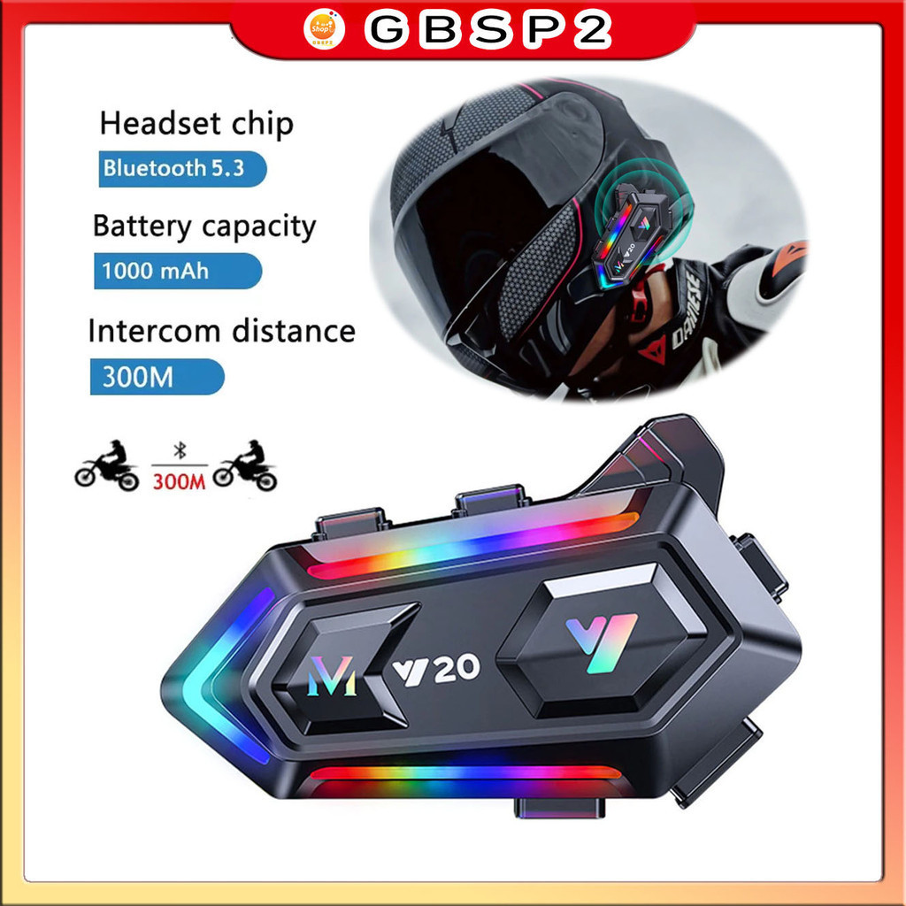 Y20 MAX Interfone Sem Fio Capacete Da Motocicleta Fone De Ouvido Bluetooth 5.3 IPX6 À Prova Dwaterproof Água RGB Con