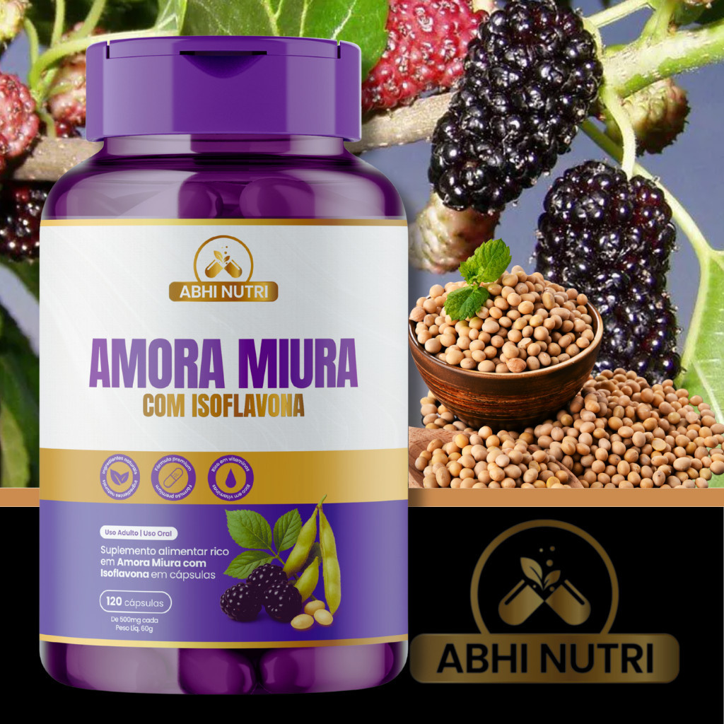 Amora Miura com Isoflavona -120 Cápsulas de 500 mg - Kits Com 1, 2 e 3 Frascos. ABHI Nutri