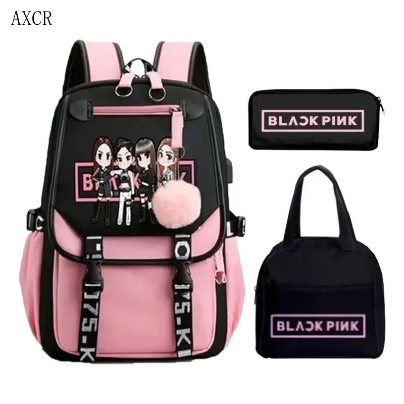 Conjunto de Mochila Juvenil Coreana de 3 Peças Adequado para Kpop Blackpink AXCW em Oferta na Shopee