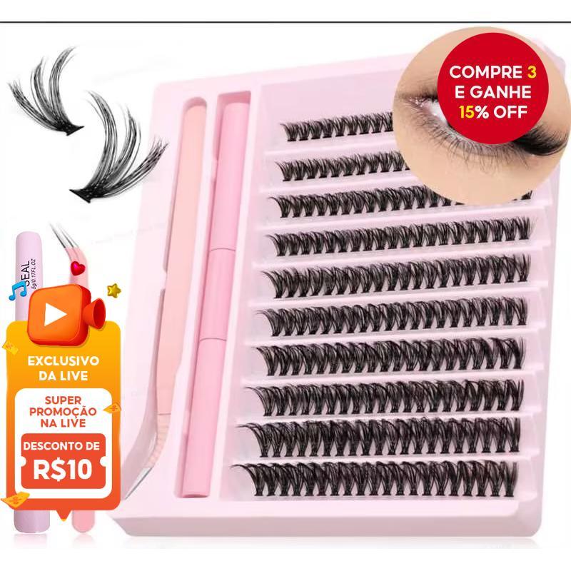 Kit De Cluster De Cílios Postiços De Vison Falso Macio De 200 Unidades-Onda C , Comprimento Misto 10-16 Mm