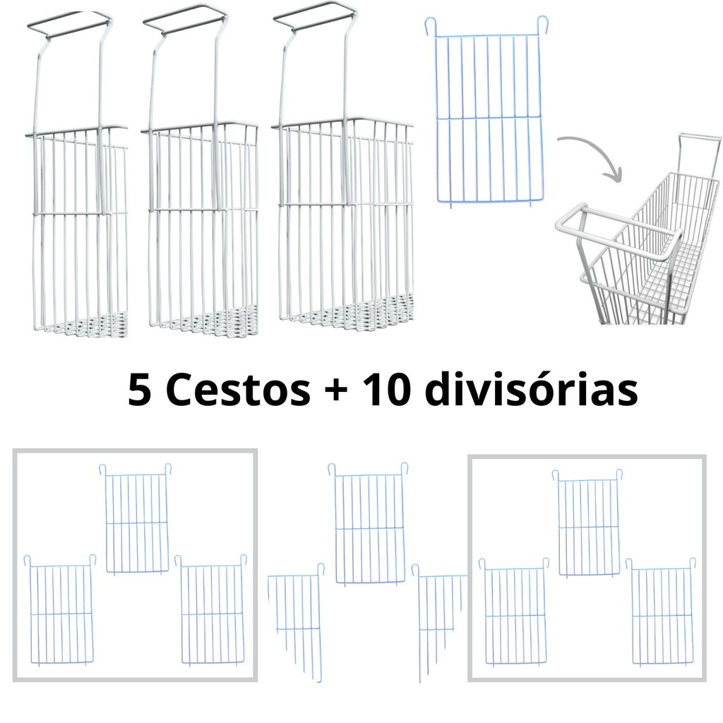 5 Cesto Freezer Horizontal + 10 Separadores De Cesto Fruta Congelados Picolé Polpa em Oferta na Shopee