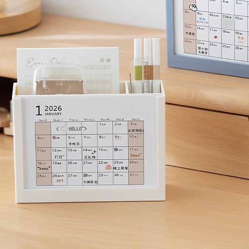 Hi * Organizador Caneta Mesa Copo Lápis Calendário Mensal 2026 Para Escritório