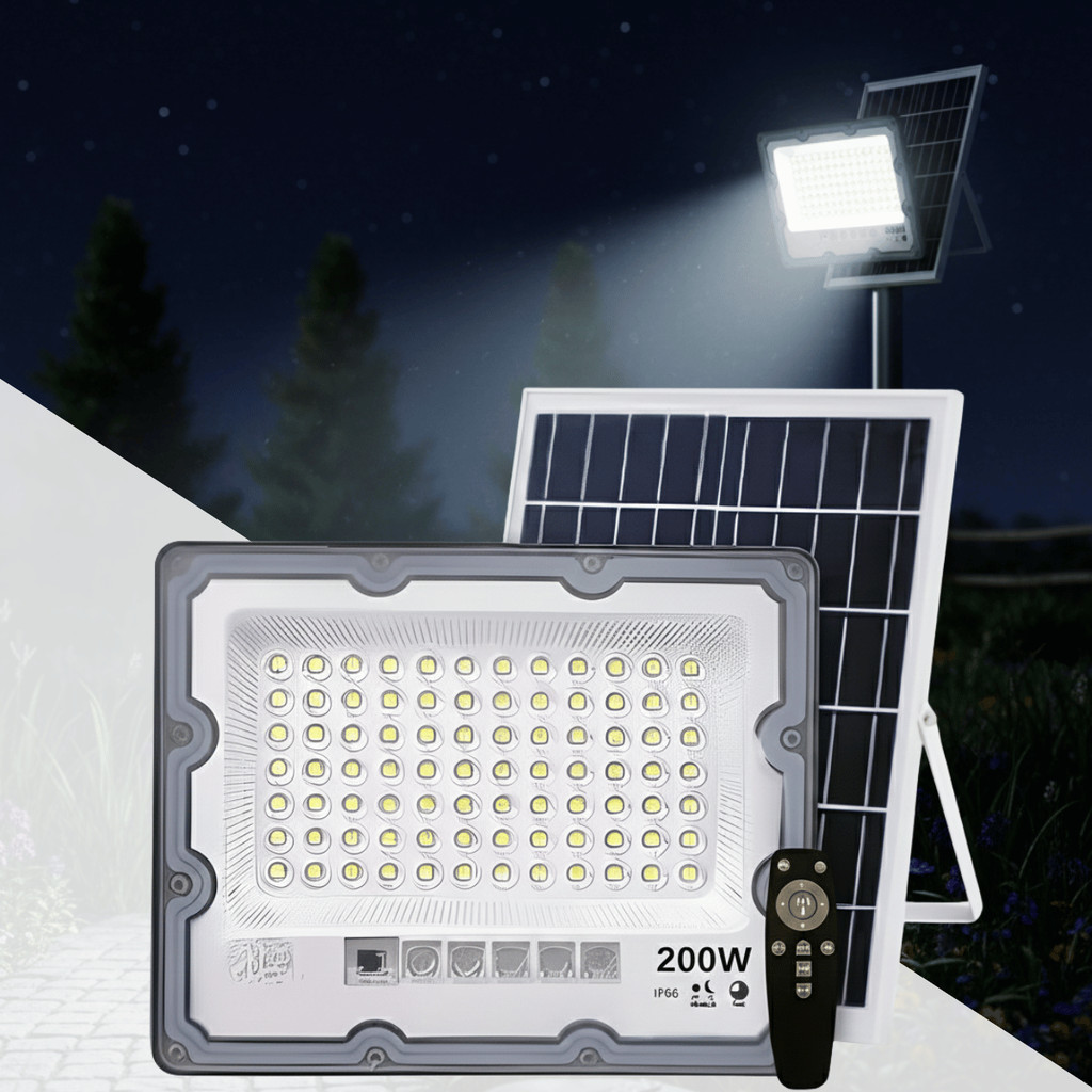 Refletor com Placa de energia Solar Ligth 200w  LED BF Prova D'agua Iluminação Externa Jardim