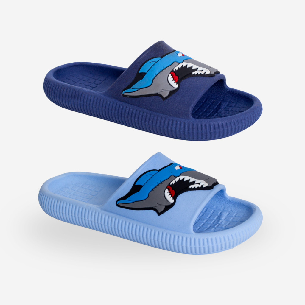 Kit 2 Pares Chinelo Nuvem Slide Infantil Tubarao Menino Shark Para Escola Leve Macio Antiderrapante