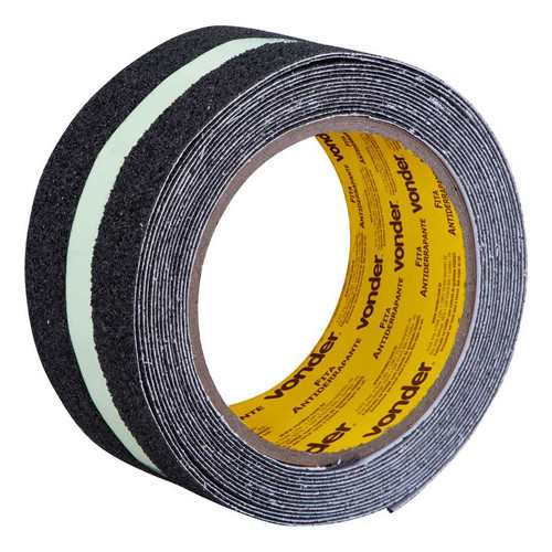 Fita antiderrapante 50mm x 5m PRETA com faixa neon fotoluminescente VONDER em Oferta na Shopee