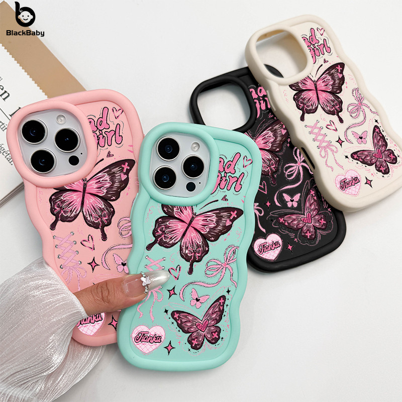 SoftCase Para iPhone 13 12 11 16 17 15 14 Pro Max XR 17Air Macaron Cor Caso Do Telefone Móvel Rosa Tinta Borboleta BBC