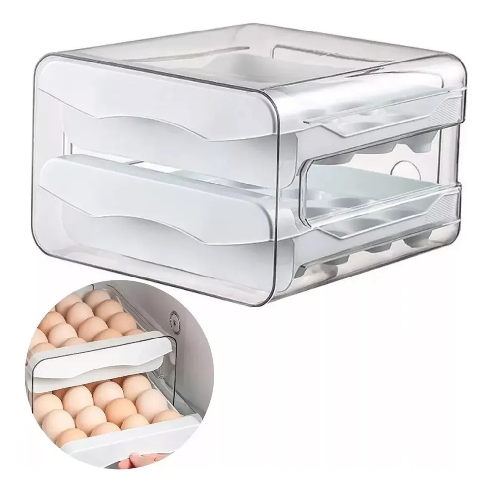 Porta Ovos Empilhável 32 Unidades Organizador De Geladeira Transparente Com Tampa