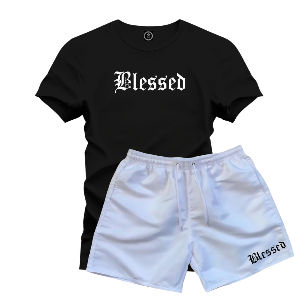Conjunto Camiseta Blessed 100% Algodão + Short Tactel Confortável alta qualidade
