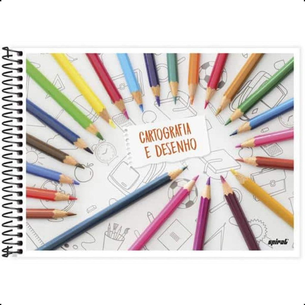 Caderno Cartografia e Desenho Capa Flexível 96 Folhas Artes Draw Sem pauta Escolar