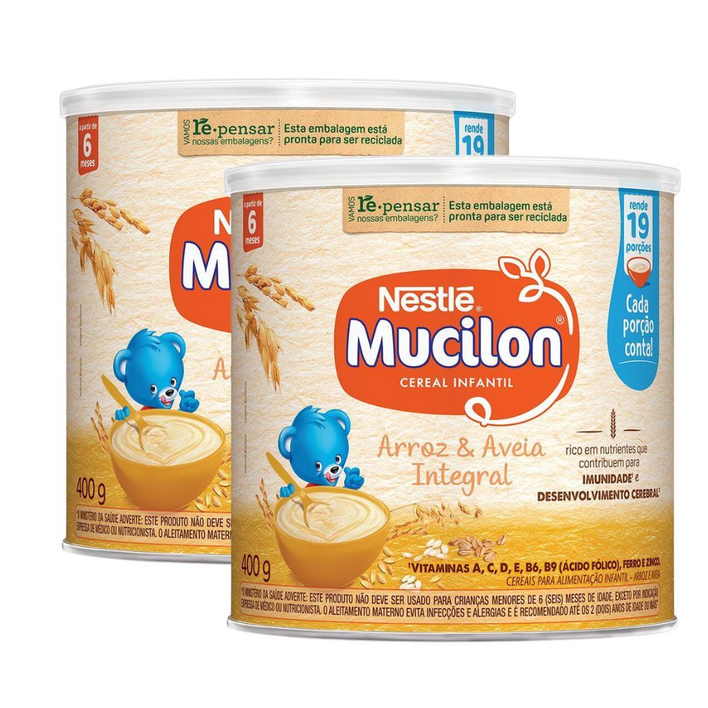 Kit 2 Mucilon Arroz e Aveia Cereal Infantil Lata 400g em Oferta na Shopee