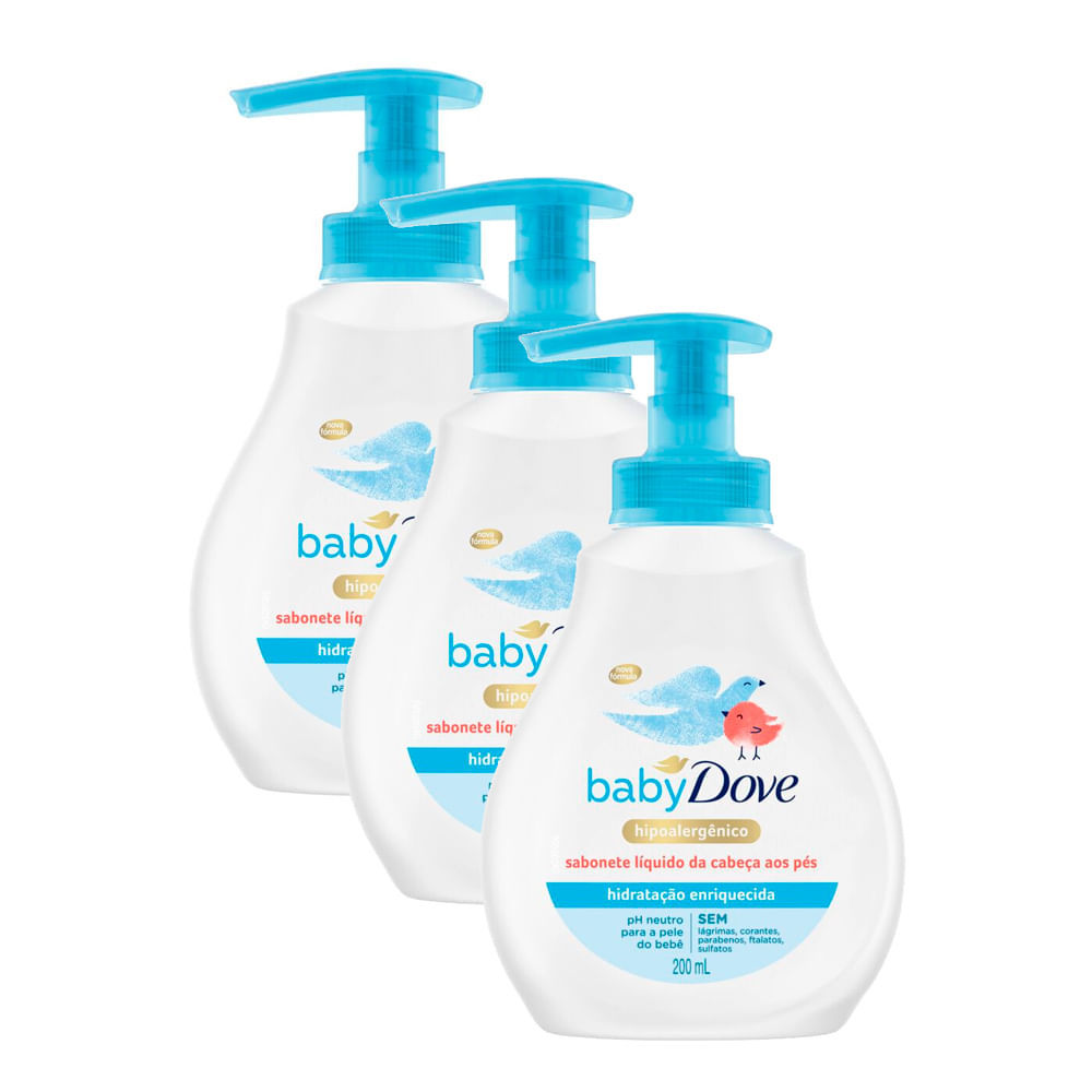 Kit 3 Sabonete Líquido Dove Baby Hidratação Enriquecida 200ml em Oferta na Shopee