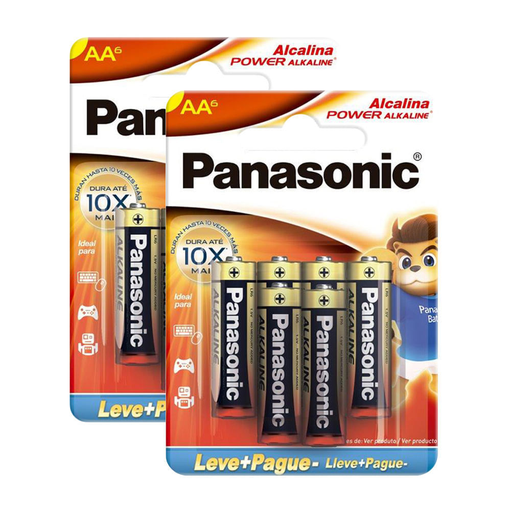Kit 2 Pilha Panasonic Alcalina AA Pequena 1,5V Leve 6 Pague 5 Unidades