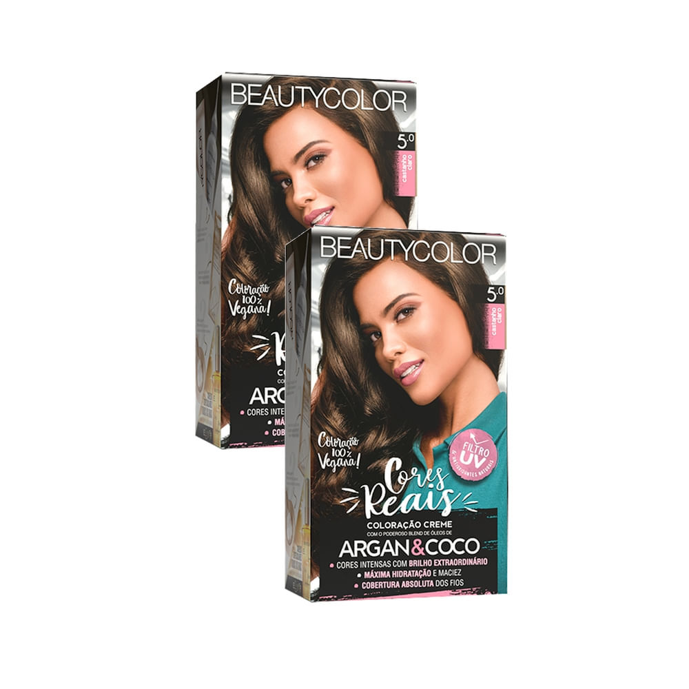 Kit 2 Tintura Creme Beauty Color Castanho Claro 5.0 em Oferta na Shopee