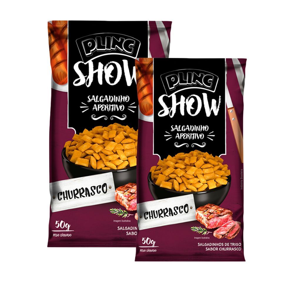 Kit 2 Salgadinho Aperitivo Plinc Show Sabor Churrasco 50g em Oferta na Shopee