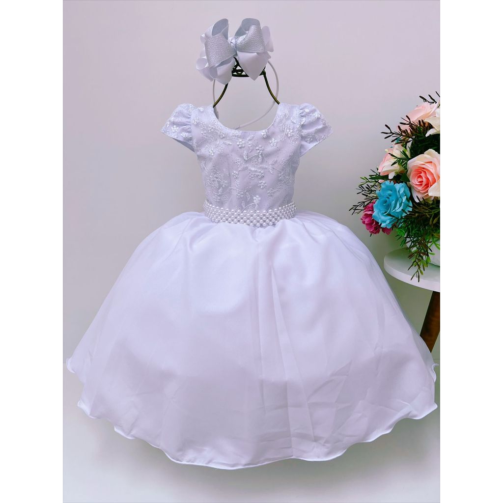 VESTIDO DE FESTA BRANCO DAMINHA LUXO COM SAIOTE EM TULE P600