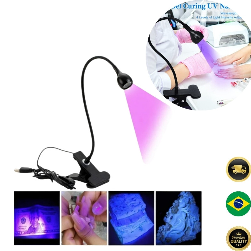 Luminária UV LED com Garra USB 3W | Secagem Rápida para Unhas e Manicure | Luz Roxa 395nm | Envio Rápido 🇧🇷