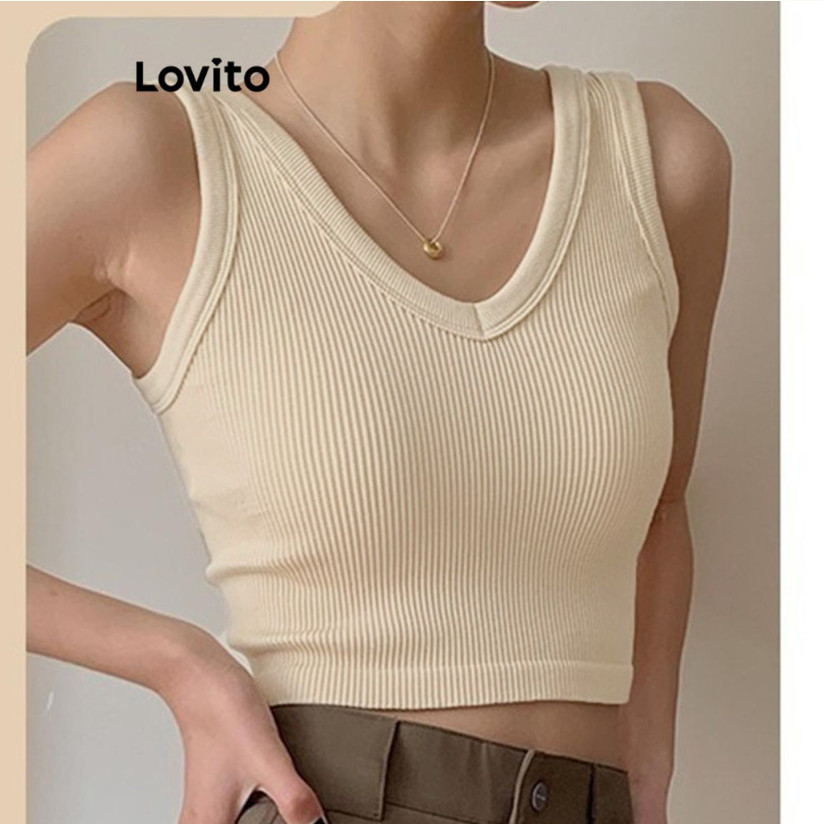 Lovito Regata Casual Feminina Cropped TKNS40BX085 em Oferta na Shopee