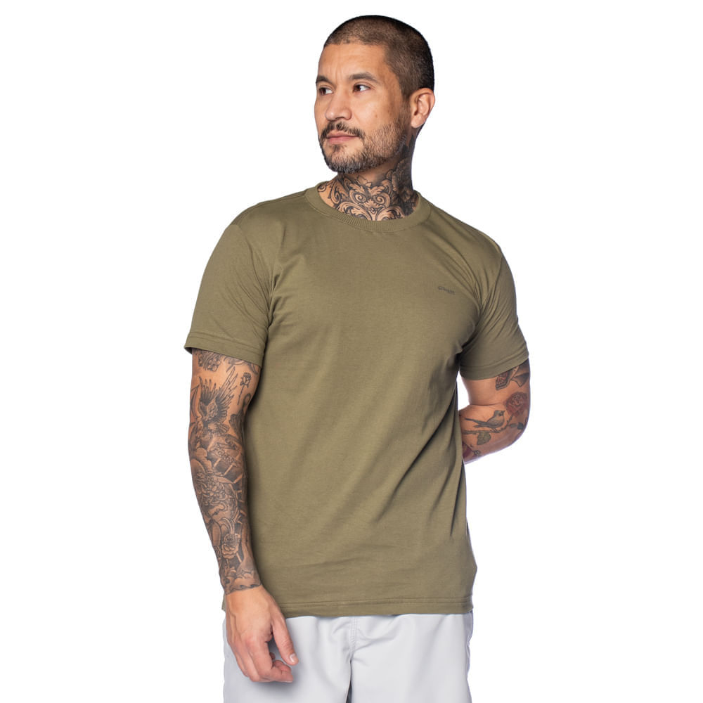 Camiseta Masculina Gangster Gola Canelada Verde Oliva em Oferta na Shopee