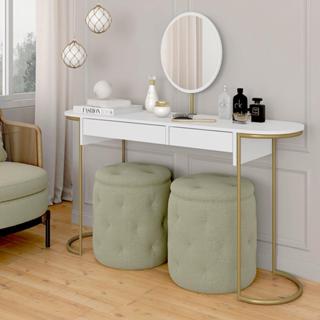 Penteadeira Aysha 2 Gavetas E Espelho Industrial Dourado/branco - M.a em Oferta na Shopee