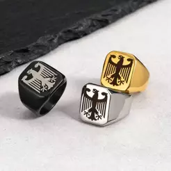 Vnox Stainless Steel Vintage Eagle Logo Signet Ring Square Top Chunky Emblem Ring for Men Boy Bundesadler