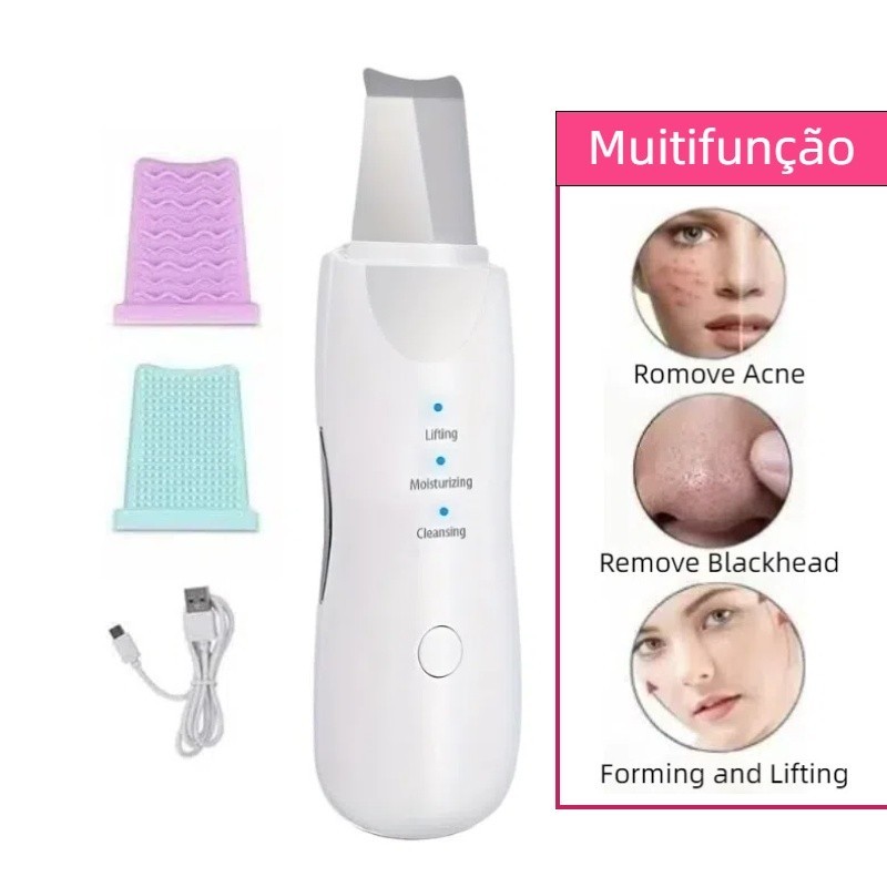 Aparelho Peeling Ultrassonico Facial Portátil Limpeza de removedor Cravos e Espinhas em Oferta na Shopee