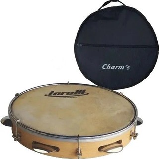 PANDEIRO TORELLI PROFISSIONAL PELE ANIMAL COURO 8 POLEGADAS CHORINHO SAMBA CAPOEIRA + CHAVE DE AFINAÇÃO + CAPA DE NYLON