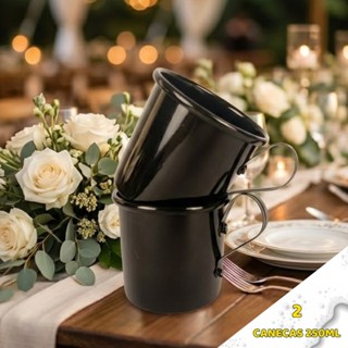 Kit 2 Canecas Moscow Mule 250ml em Alumínio Preto Brilhante Leves Resistentes Ideais para Drinks em Oferta na Shopee