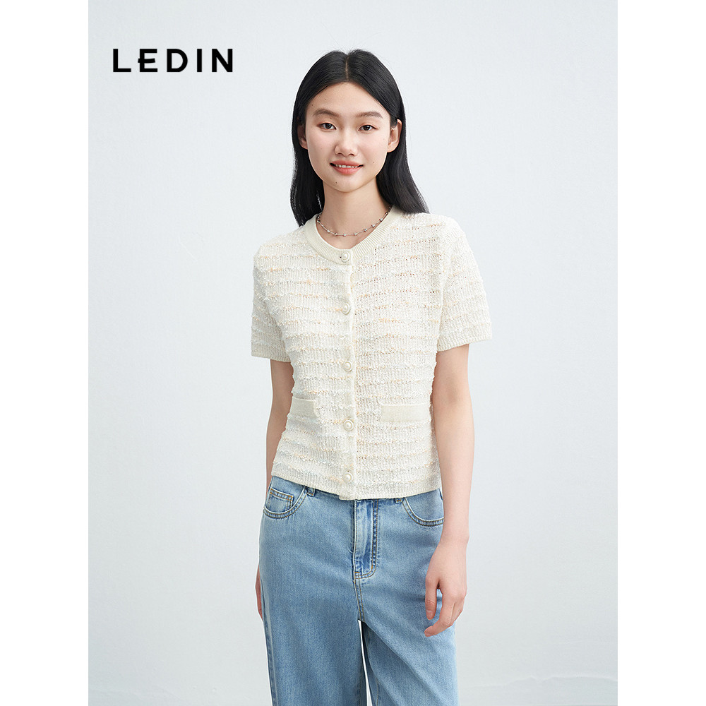 Le Ding Xiaoxiang Estilo Cardigan de Manga Curta Mulheres Verão Novo Estilo Botão Pérola Doce Romântico Top Design Camis