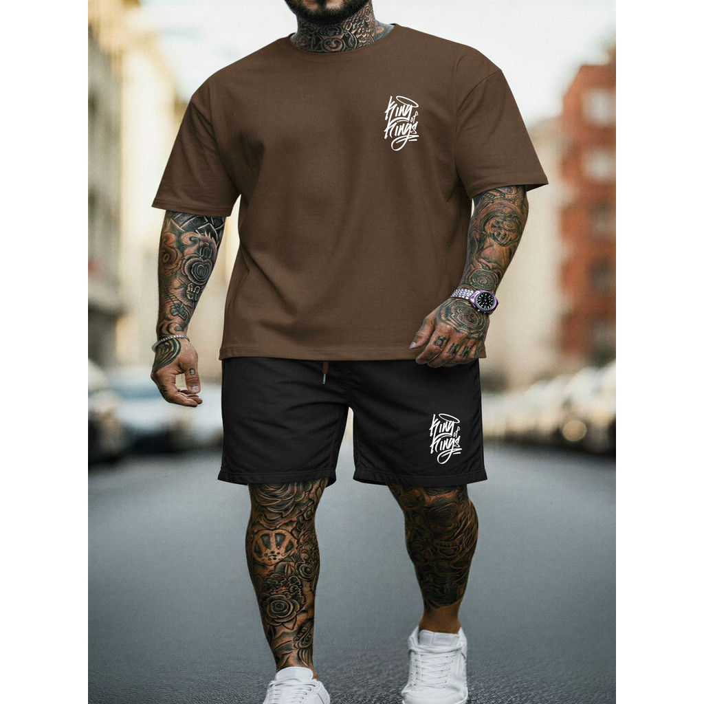 Kit Street Lifestyle Camiseta Oversized Masculino + Short Esportivo com Elastano Estampa King of Kings Look Academia