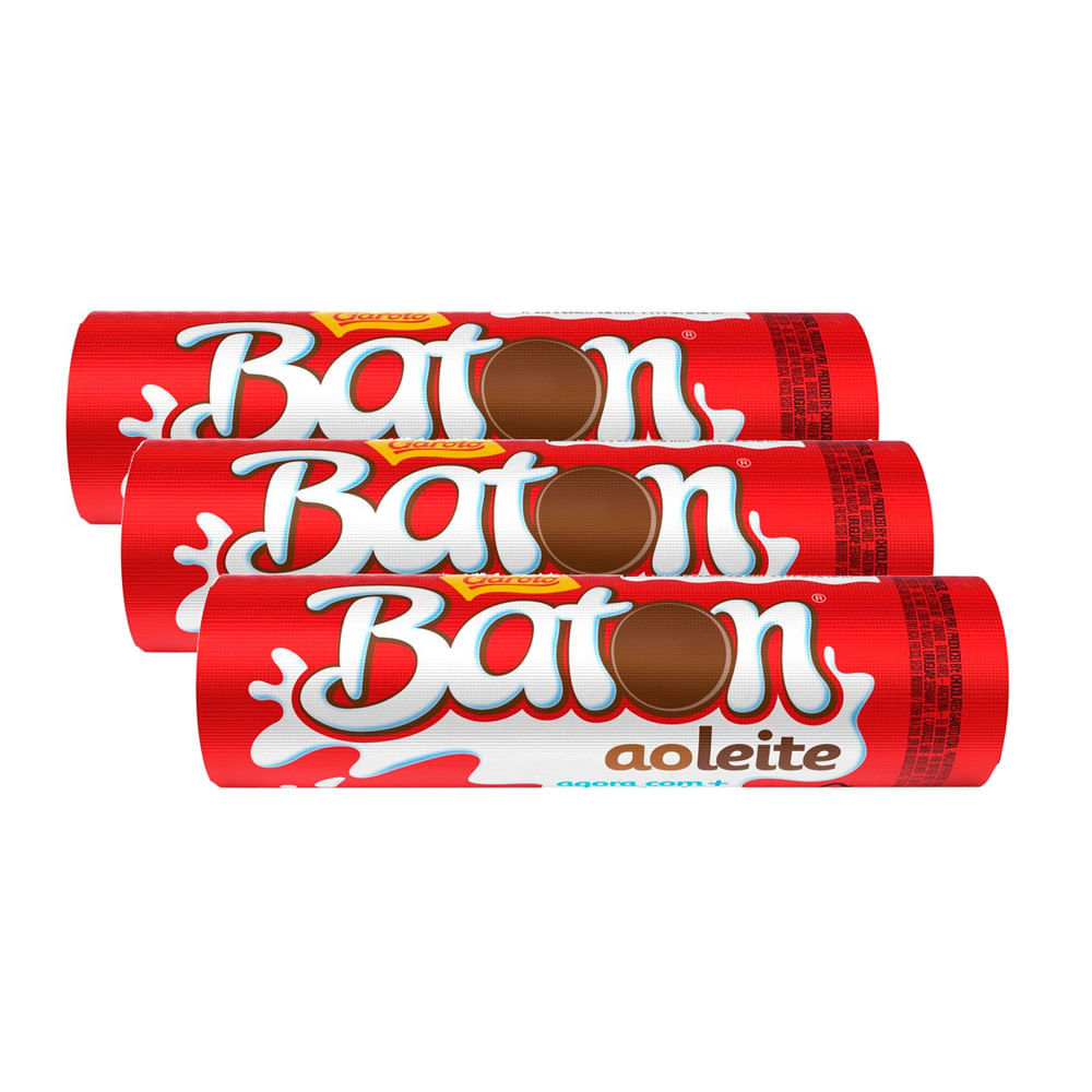 Kit 3 Chocolate Garoto Baton ao Leite 16g