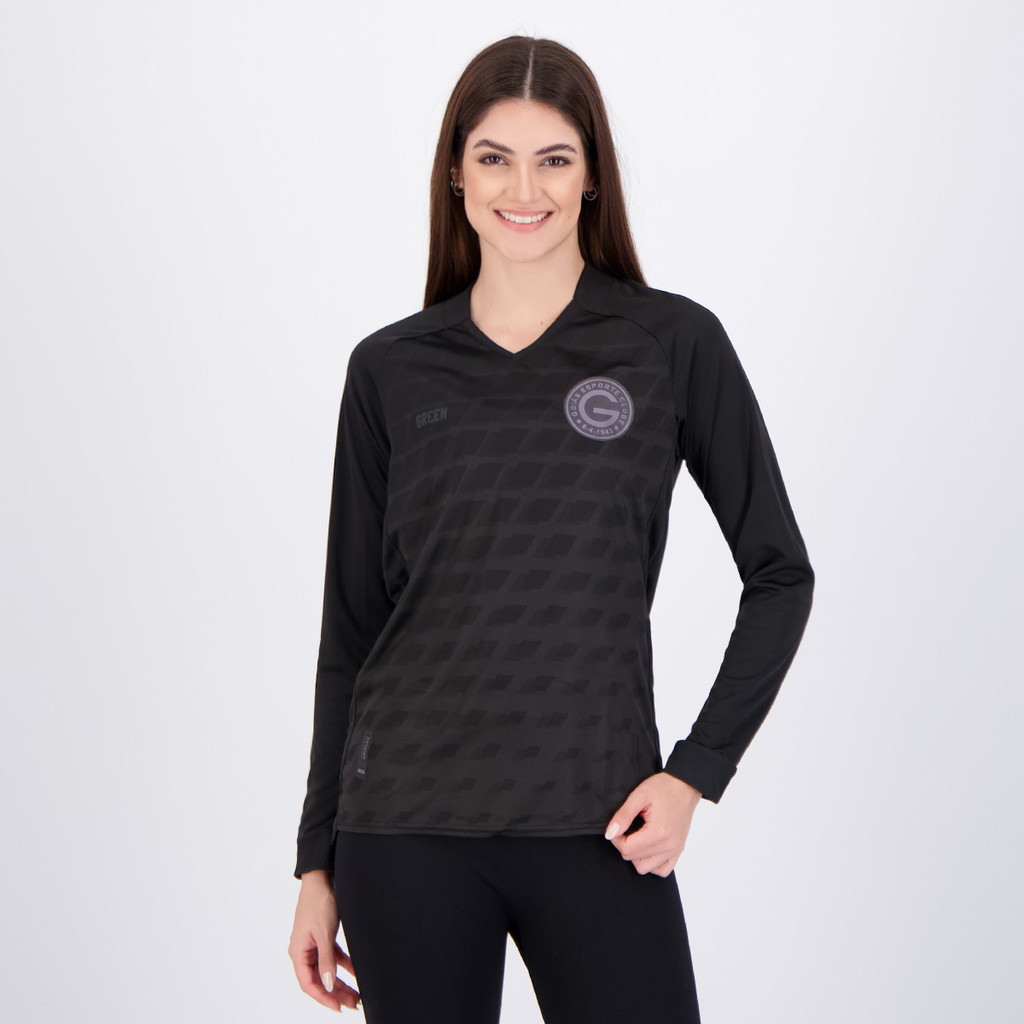 Camisa Gr33n Goiás Goleiro 2023 Manga Longa Feminina Preta