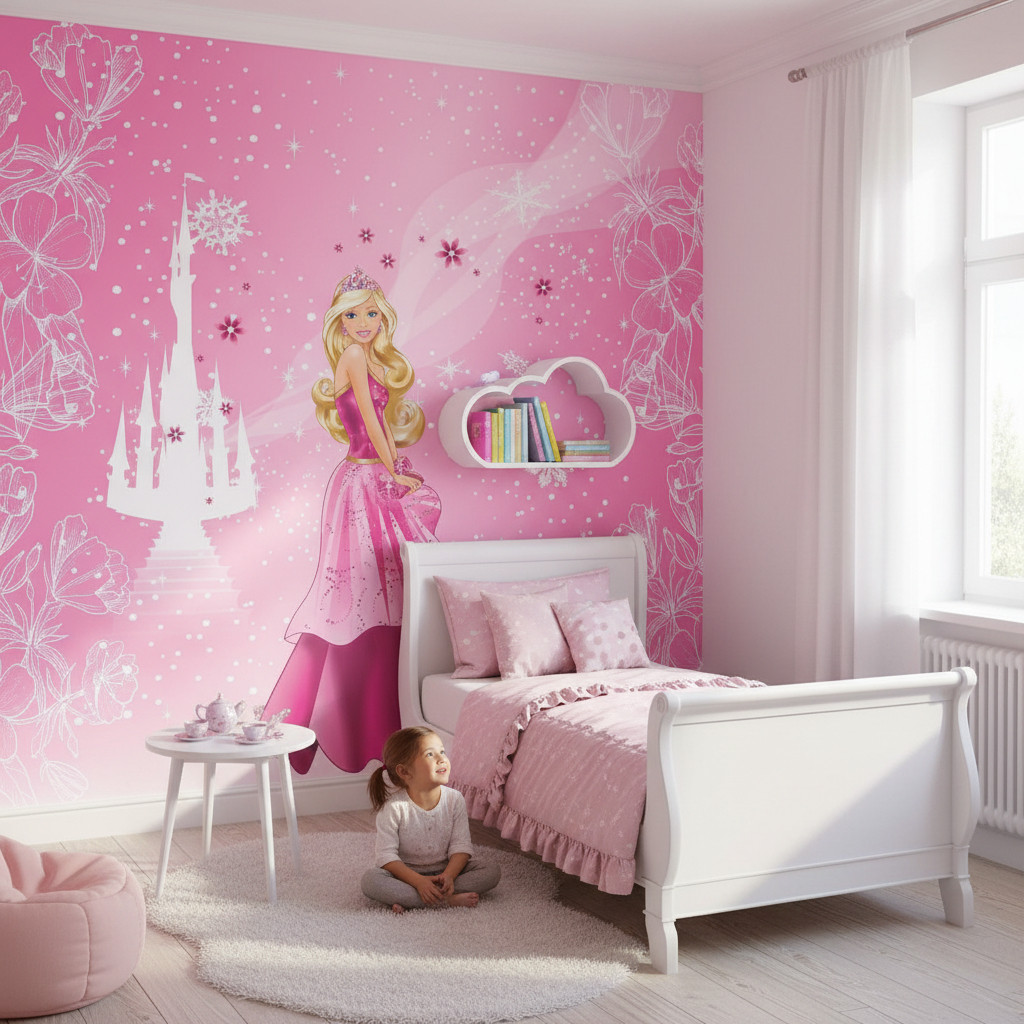 Papel De Parede Adesivo Vinilico Barbie Quarto Meninas 8m2