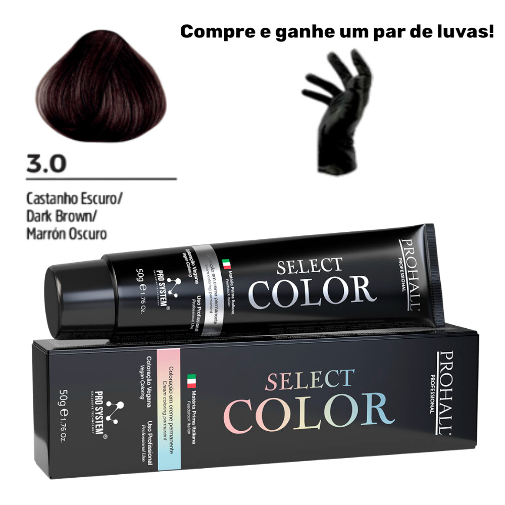 Coloração Permanente Select Color Nº3.0 Castanho Escuro Prohall 50g
