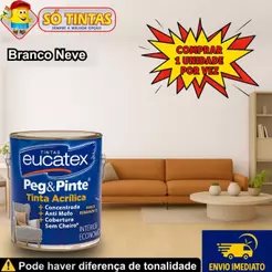 Tinta para Parede Branco Neve 3,6 Litros Pegue e Pinte Acrílica Eucatex Anti Mofo Sem Cheiro Interna