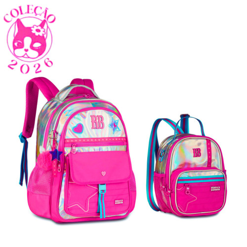 Kit Mochila de Costas Com Lancheira 2em1 Rebecca Bonbon Shine -Cor:Rosa