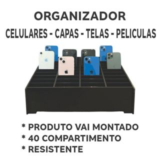 Organizador de Celular Capas Peliculas Telas Para Assistência Tecnica Loja Oficina 40 Compartimento em MDF Resistente em Oferta na Shopee