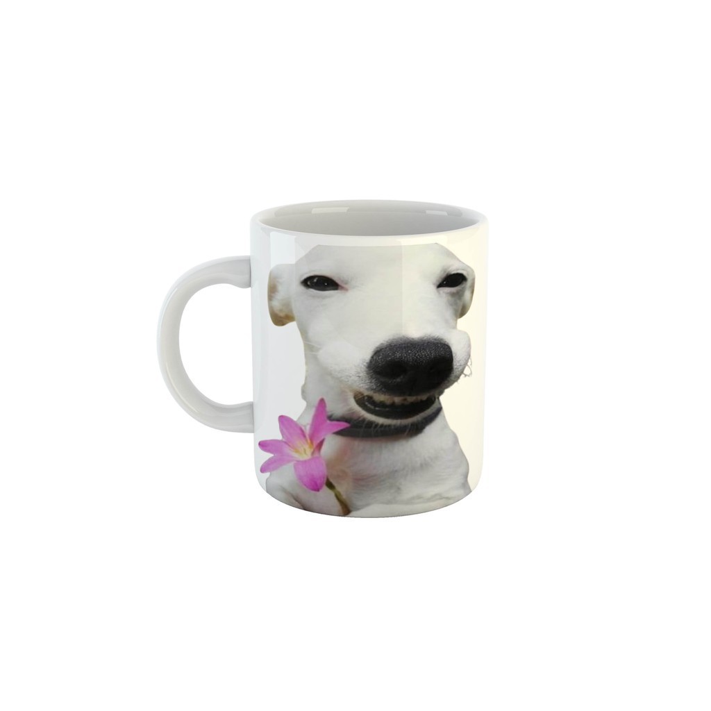 Caneca Cerâmica Engraçada Meme Doguinho Sorridente Presente Meme na Caneca