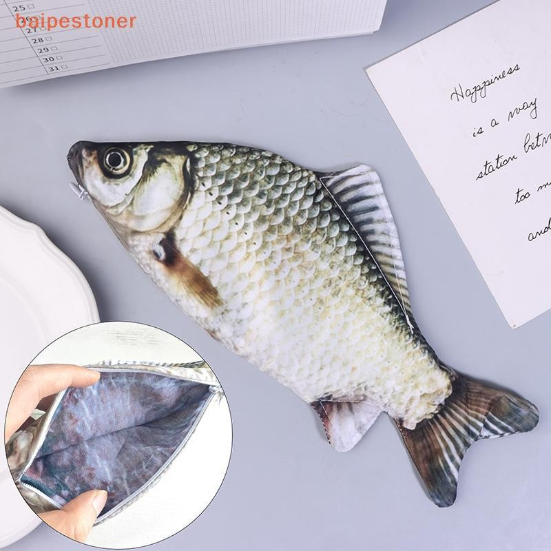 [baipestoner] Bolsa Para Caneta De Carpa Cruciana De Maquiagem Realista Em Formato De Peixe Estojo Lápis Com Zíper De Vo