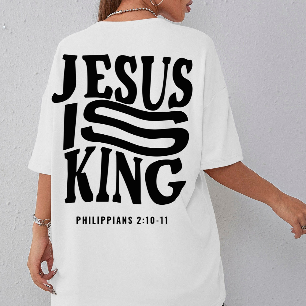 [Camiseta Premium em Algodão Puro]CC Camiseta Oversized Feminina Estampa Evangélica Jesus Is King Diversas Cores em Algo