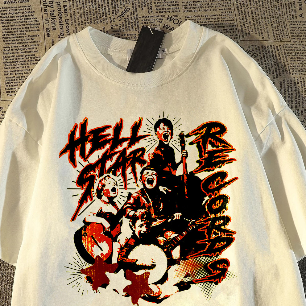 Camiseta Unissex Oversized, Estampa “HELLSTAR RECORDS” com Grupo Musical, Streetwear Novo