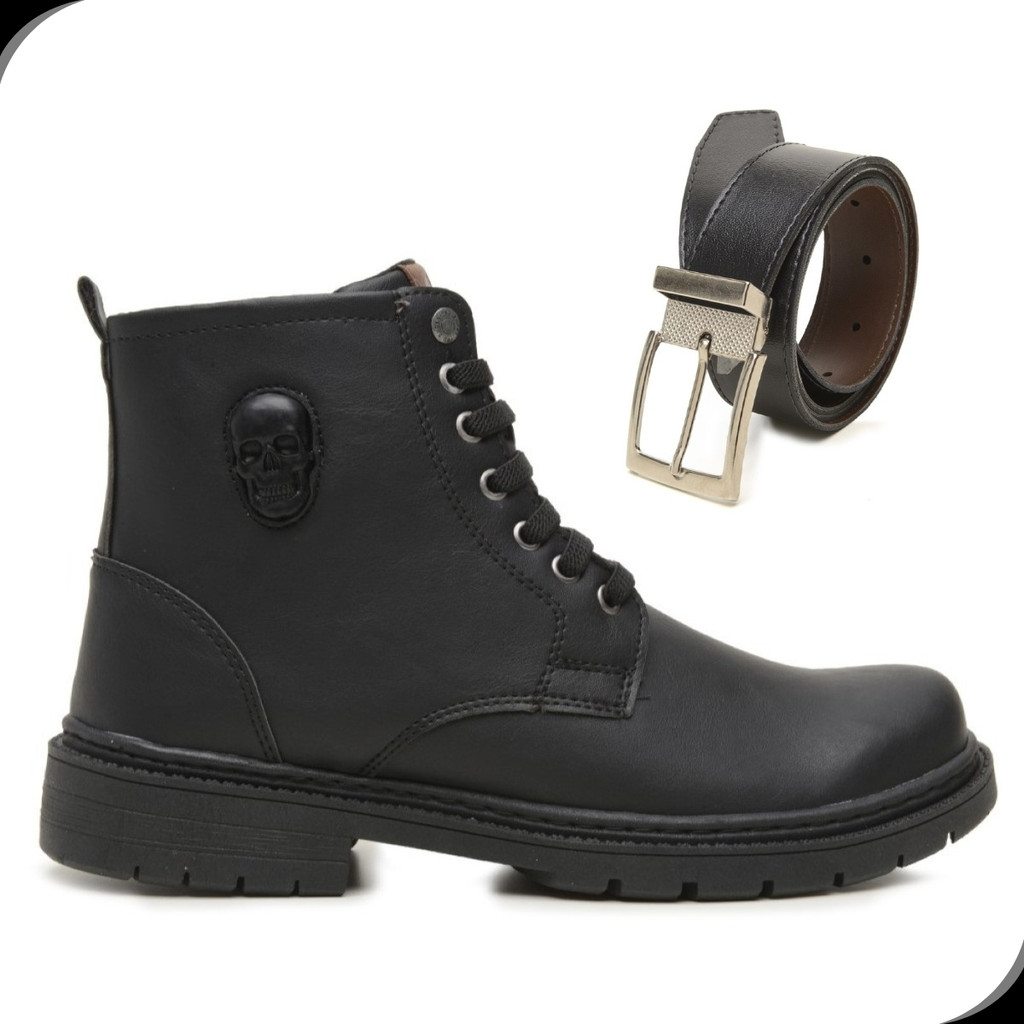 Kit Bota Coturno Masculino Casual Resistente Tratorado Com CInto Dupla Face